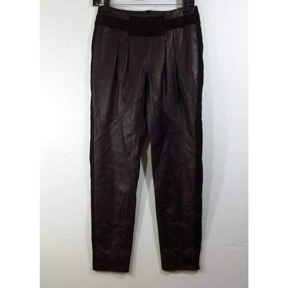 Rebecca Minkoff Leather Combo Pleated Pant 4 Black